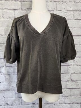 Daily Practice By Anthropologie Puff-sleeved Gray Top Womens Oversized Small